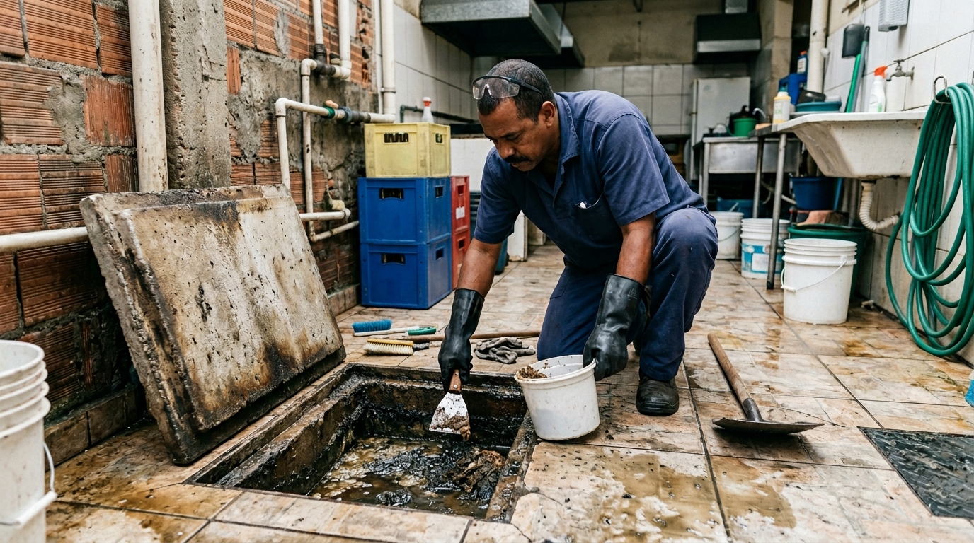 Limpeza de caixa de gordura residencial em Curitiba‑PR